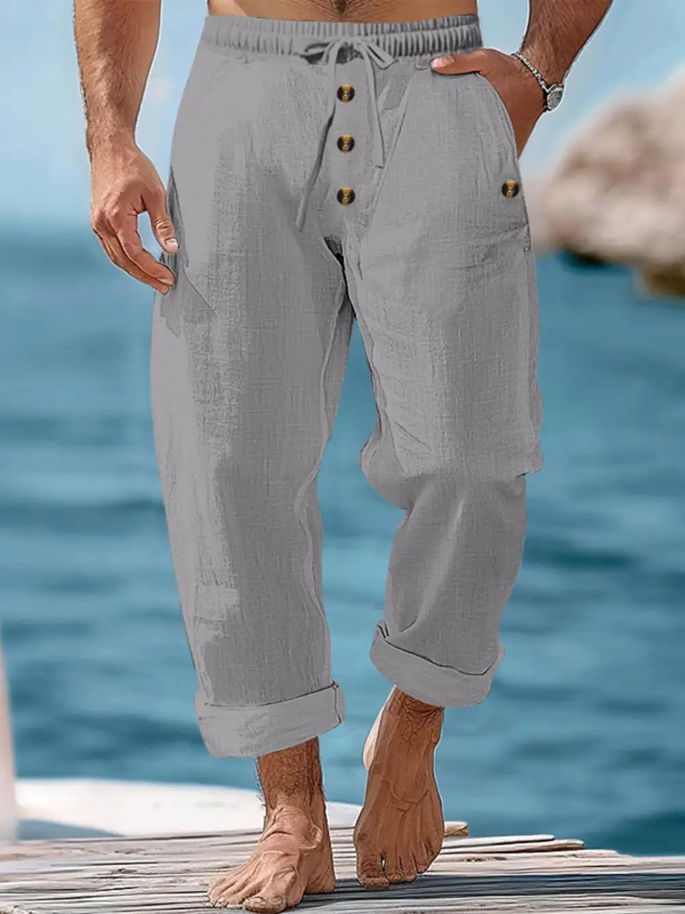 Men's Full Size Button Fly Drawstring Pants Plus