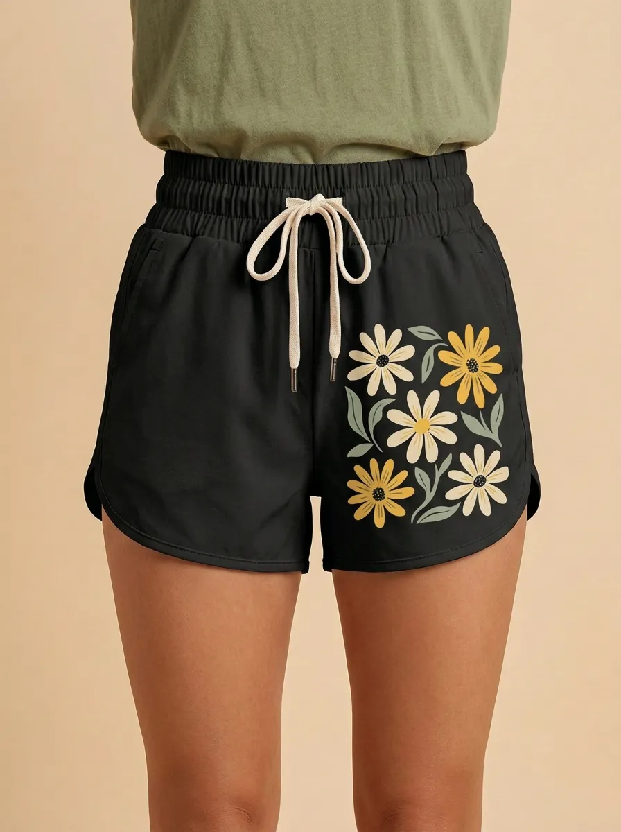 Women's Floral Graphic Dolphin-Hem Shorts