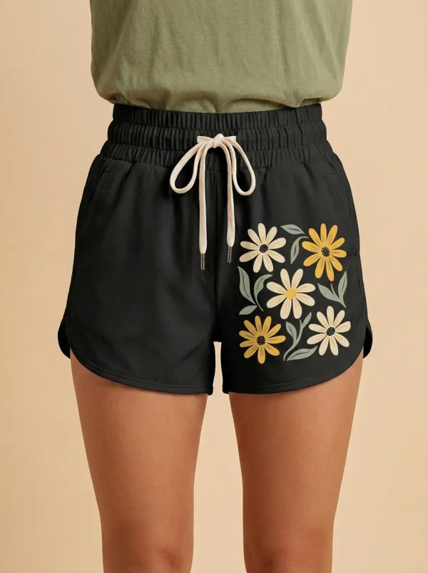 Women's Floral Graphic Dolphin-Hem Shorts