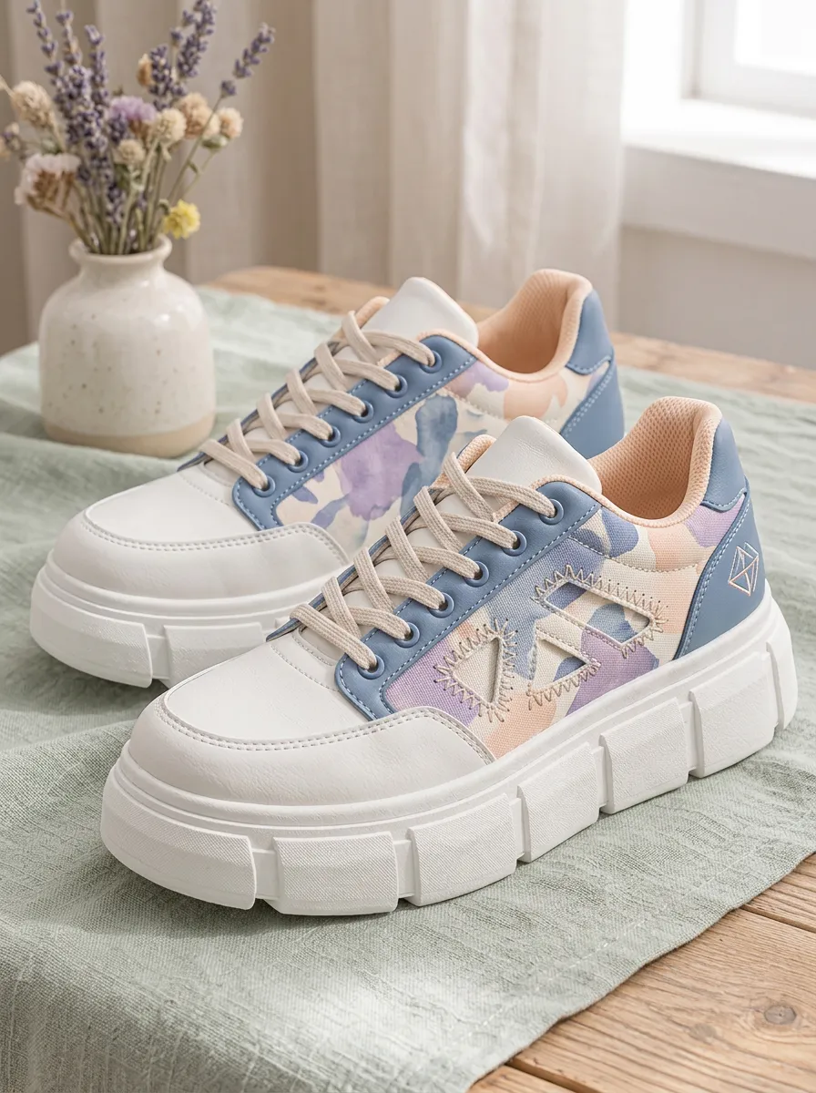 Women's Street Pastel Watercolor Patchwork Skate Shoes