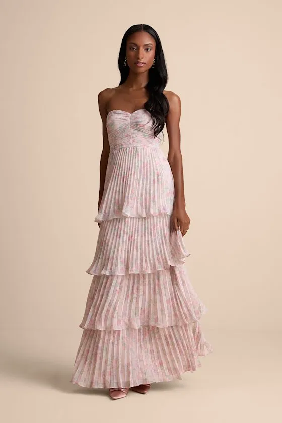 Seriously Sensational Light Pink Strapless Tiered Maxi Dress