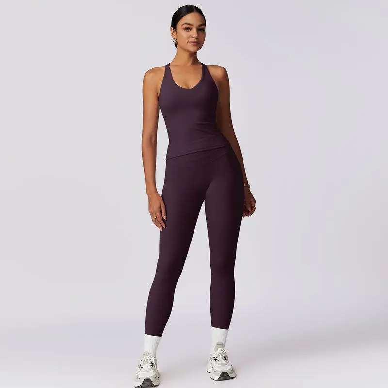 Women’s Crisscross Back Tank & High-Waist Butt-Lift Leggings Set Quick-Dry · Moisture-Wicking · Yoga & Fitness Activewear · Stylish Comfort Fit