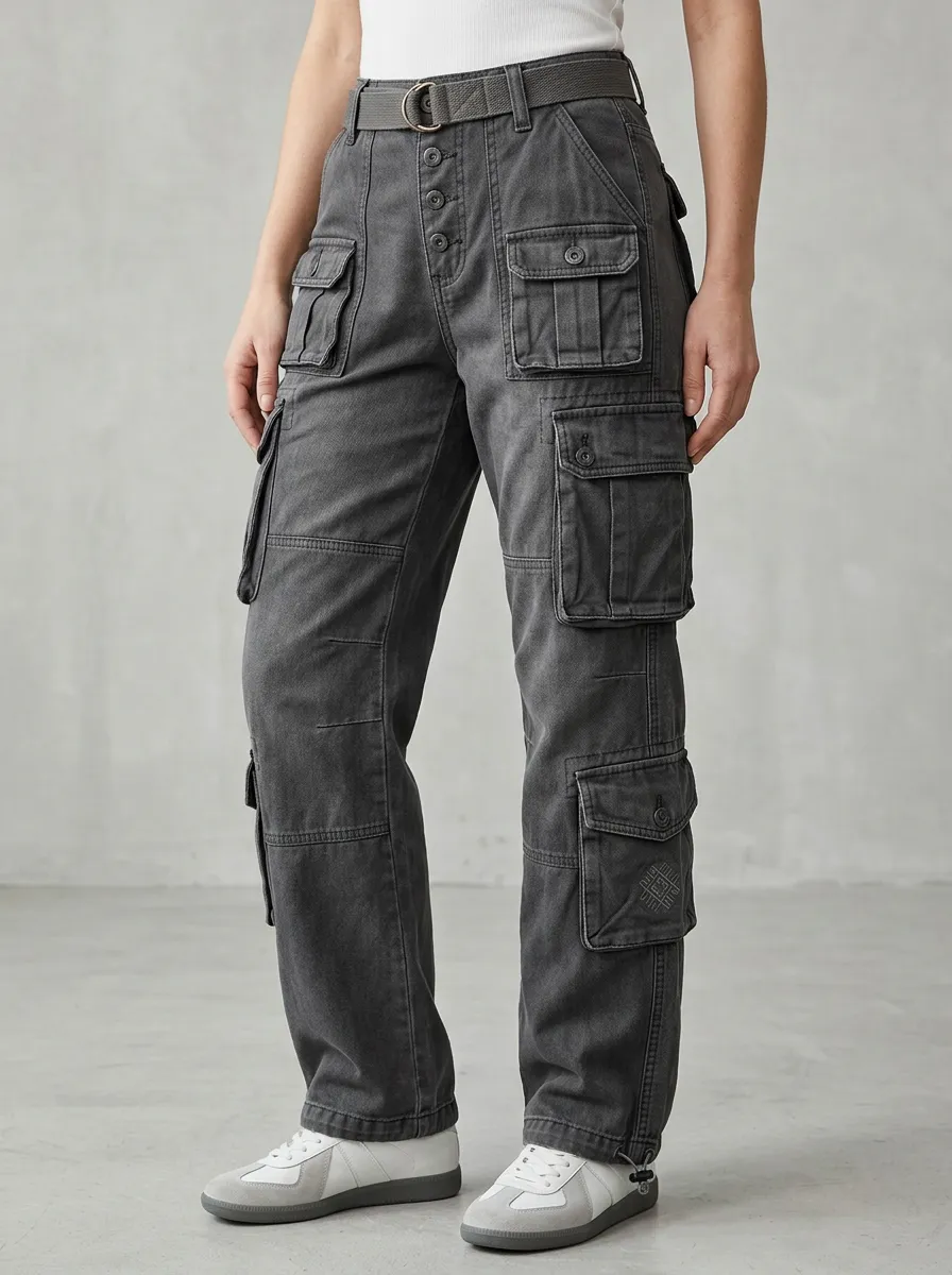Flexible Geometric Pattern Multi Pocket Wardrobe Women's Multi Pocket Cargo Pants