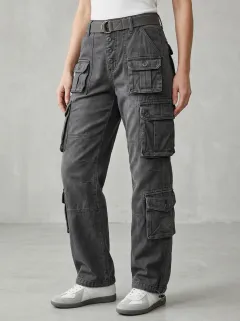 Flexible Geometric Pattern Multi Pocket Wardrobe Women's Multi Pocket Cargo Pants