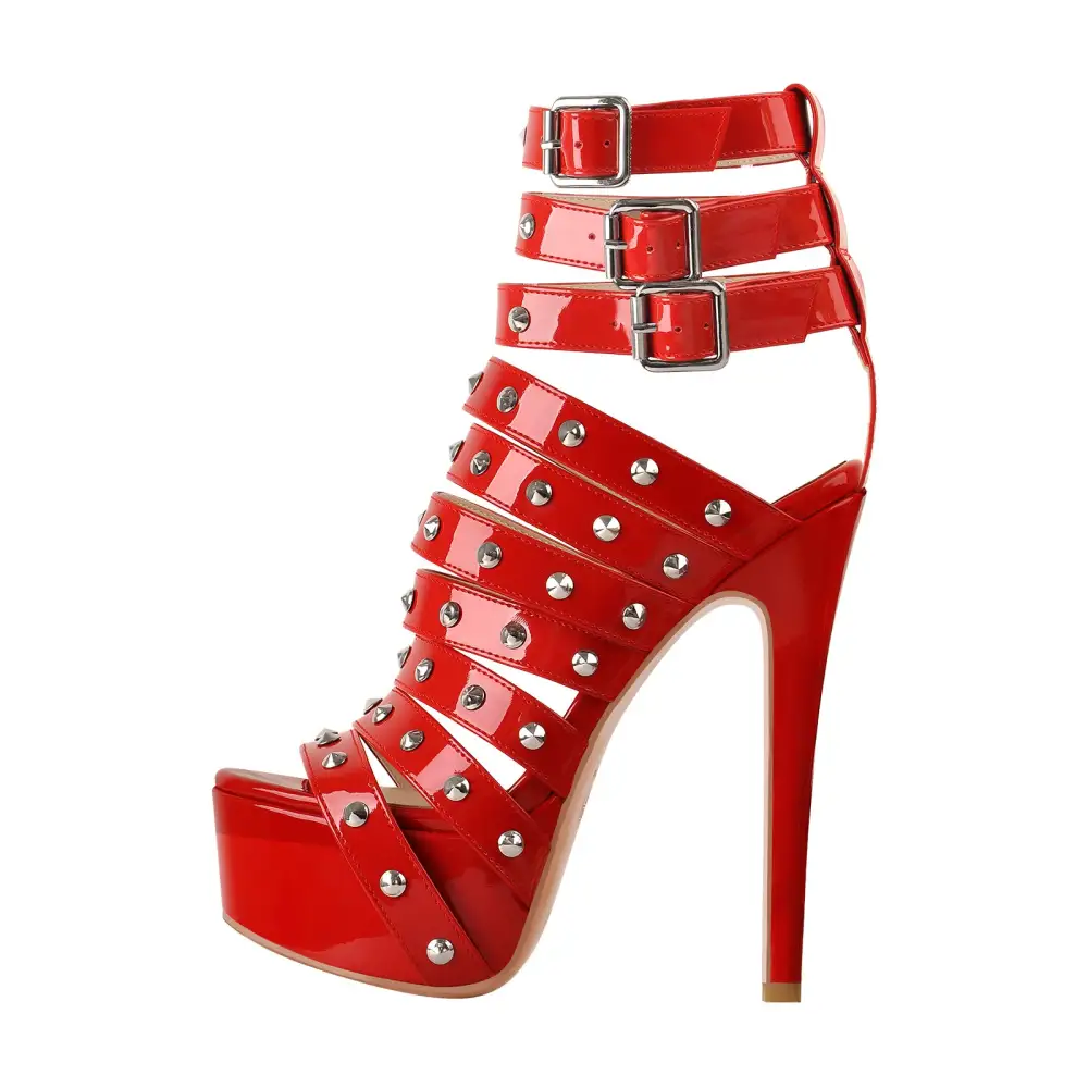 Platform Rivet Strap Stiletto Sandals