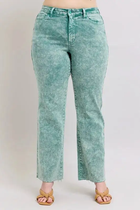 High-Waist Relaxed Raw-Hem Washed Straight Leg Jeans