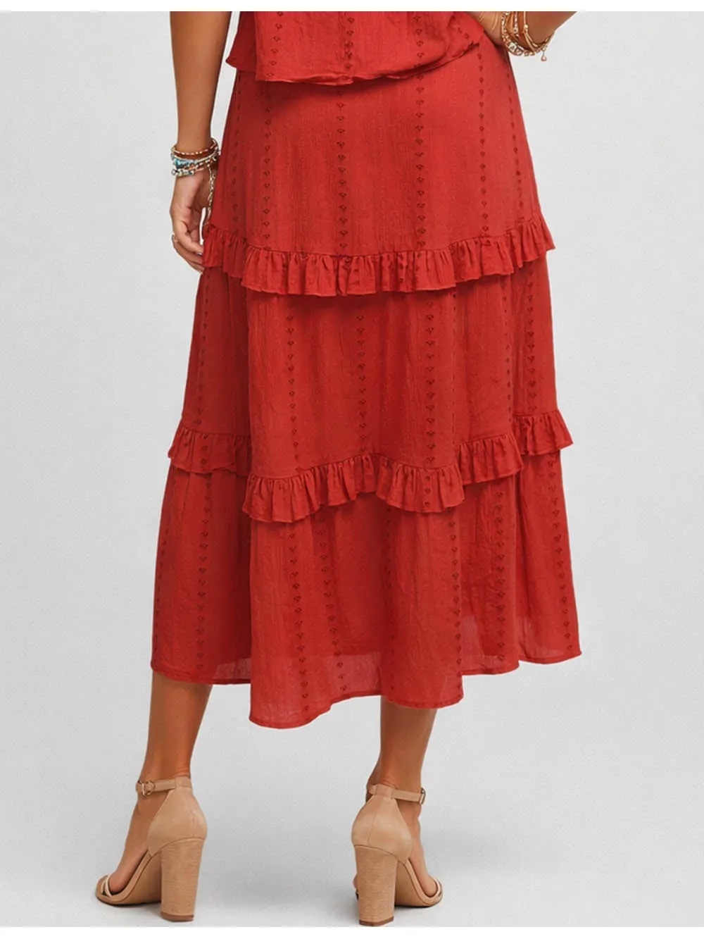 Tiered Rufflesmocked Waist Midi Skirt