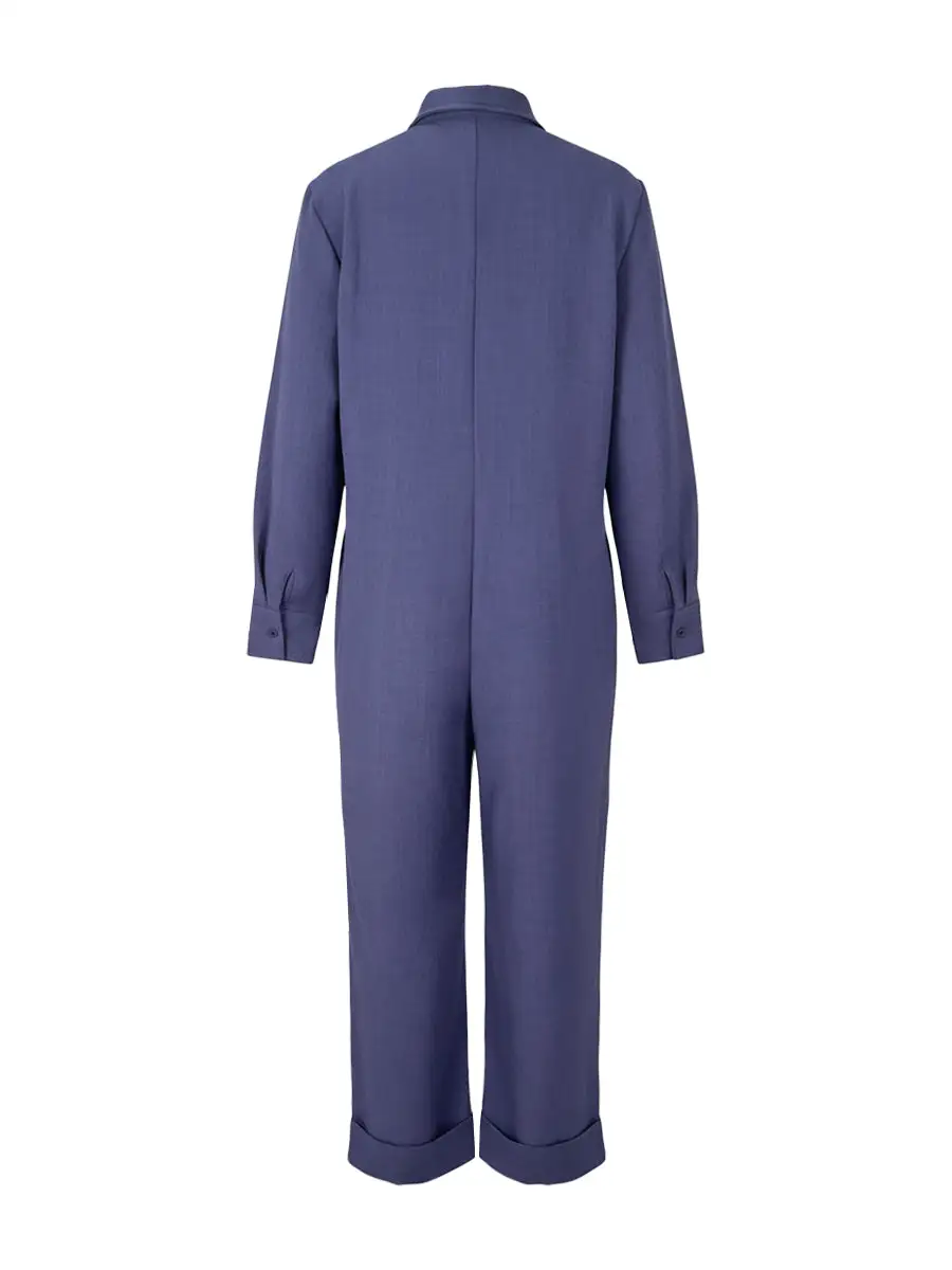 Lange Mouwen Losse Effen Kleur Rits Revers Jumpsuits