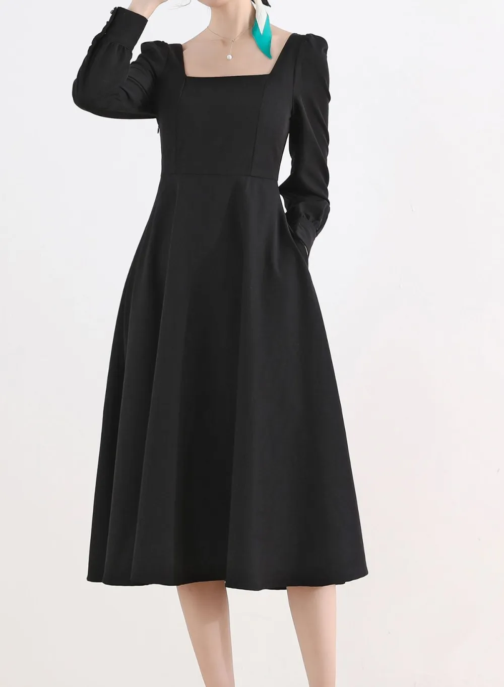 Linen Cotton Swing Long Sleeve Midi Dress
