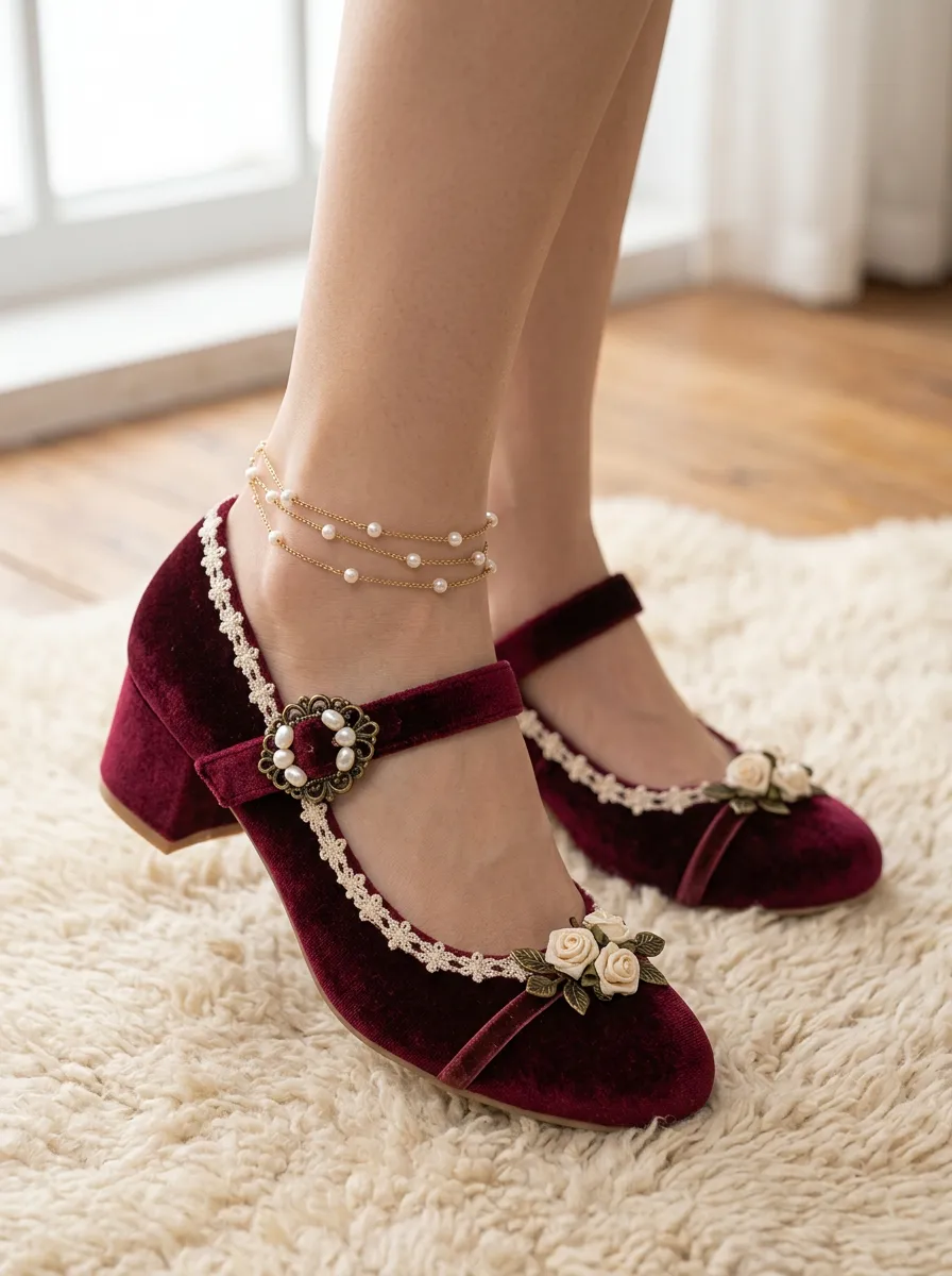 Lace Floral Velvet Women's Bavarian Occasion Heels