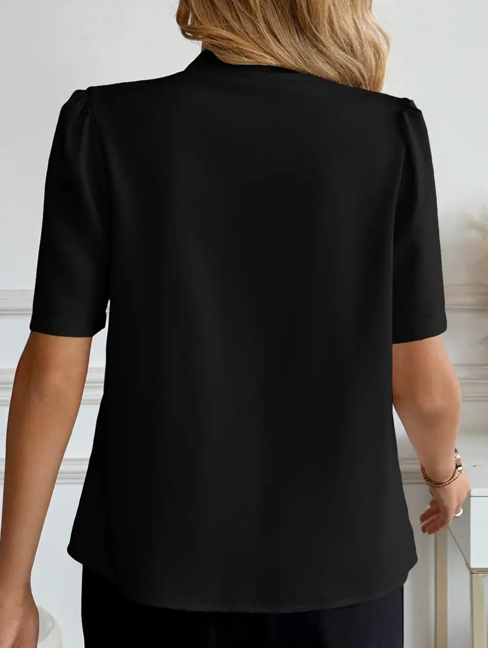 V Neck Button Short Sleeve Shirt