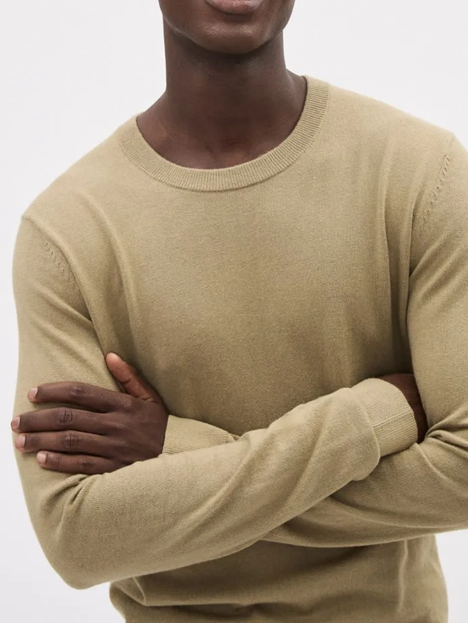 Beige Crew Neck Long Sleeve Knit Sweater