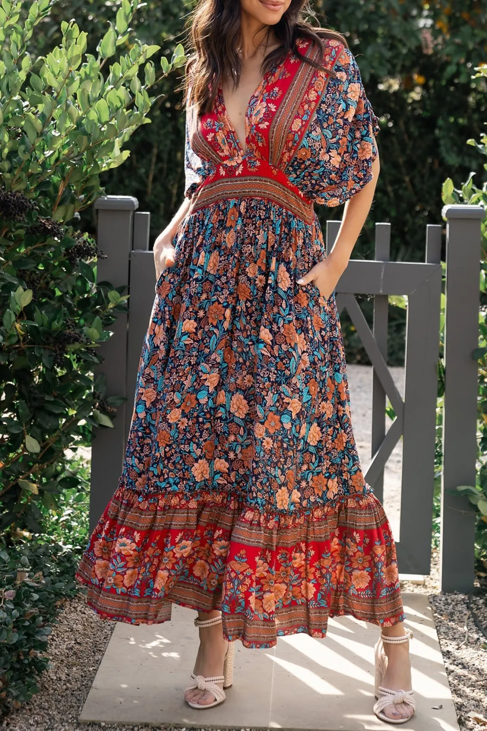 Unique Temperament Art V-Neck Floral Dress