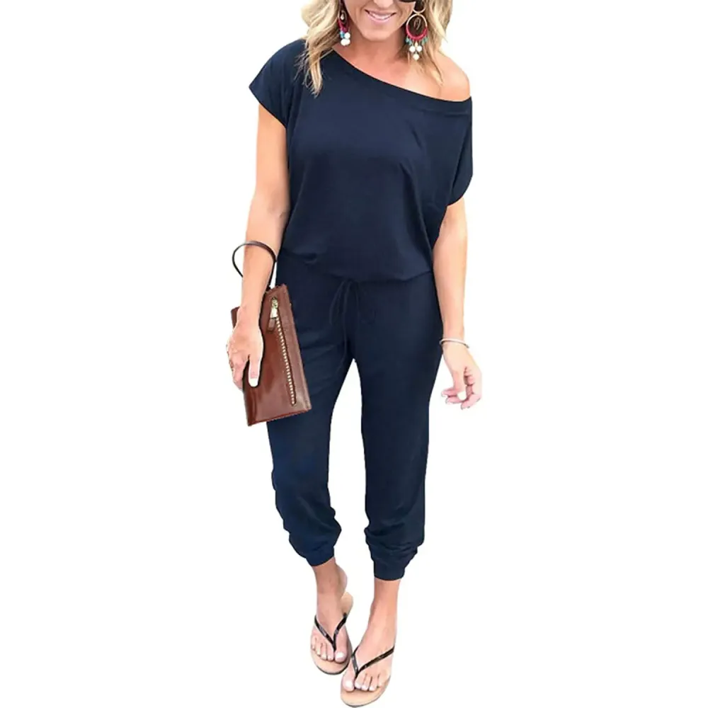 Women's EasyBreezy Off-Shoulder Jumpsuit – Adjustable Elastic Waist
