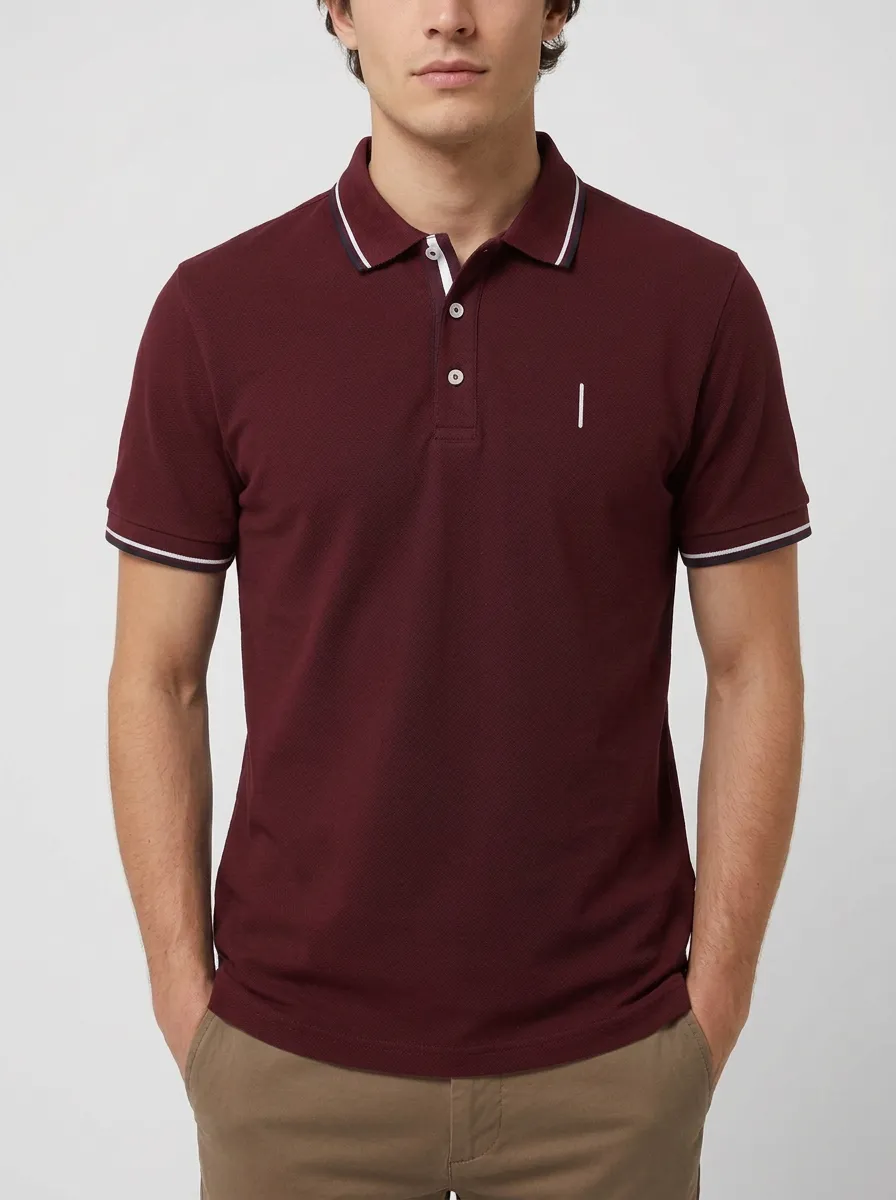 Men's Navy Logo Minimalist Pattern Polo Shirt