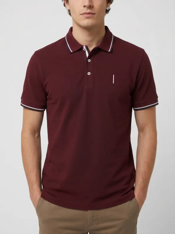 Men's Navy Logo Minimalist Pattern Polo Shirt