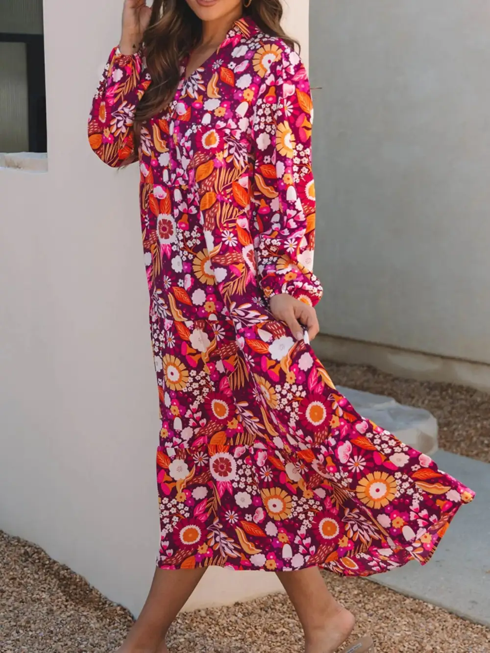 Floral Printed Pocketed Midi Dress