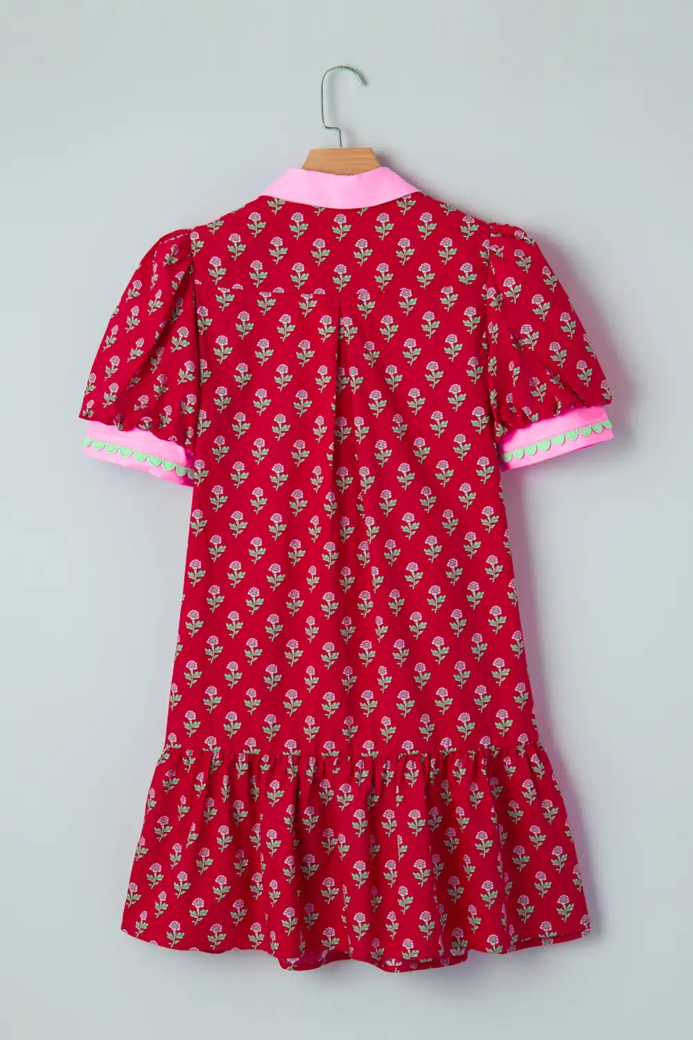Layered Detail Floral Printed V Neck Mini Dress