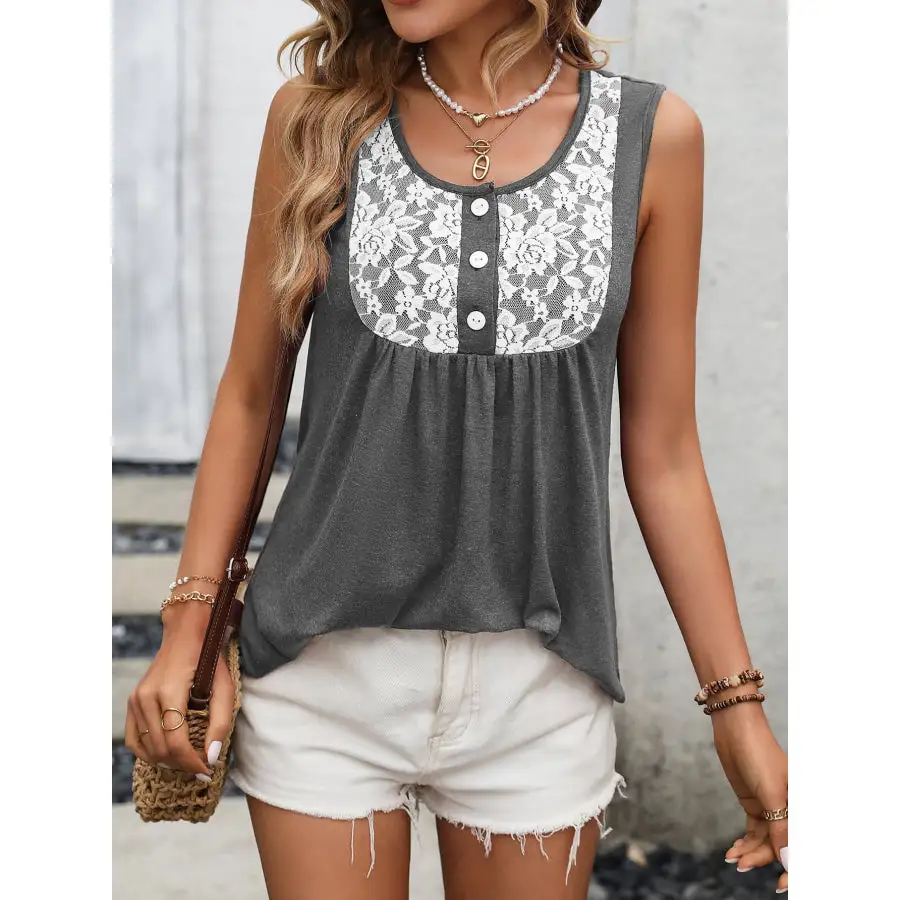 Scoop-Neck Lace-Detail Tank Top