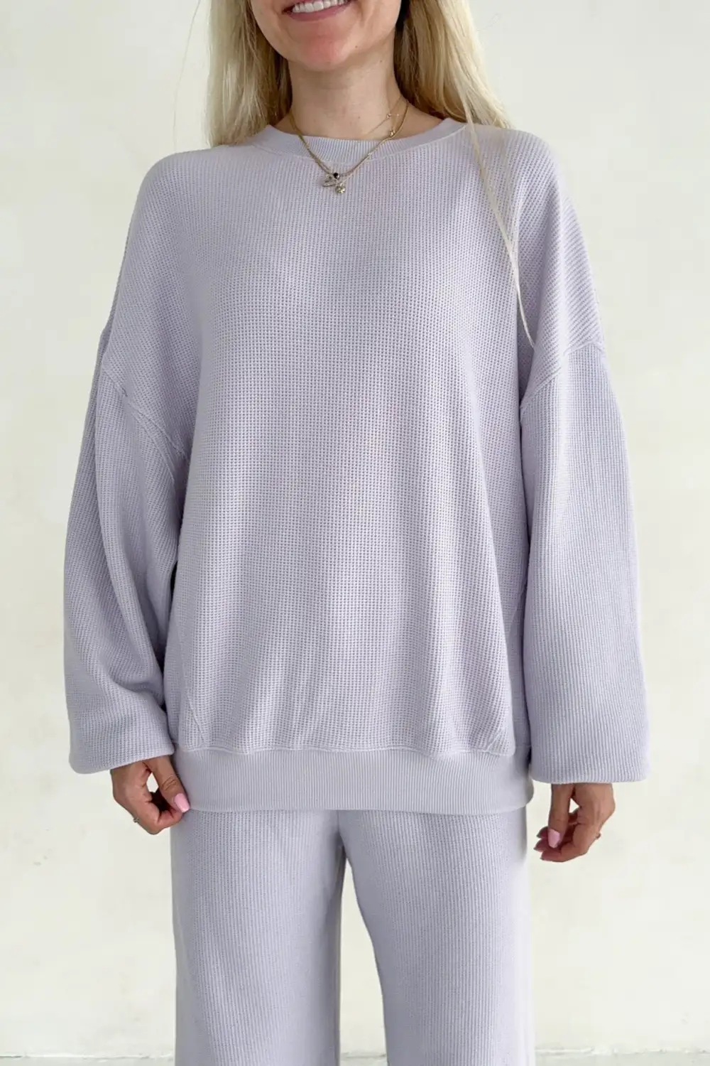 Roomy Fit Waffle Knit Sweatshirt