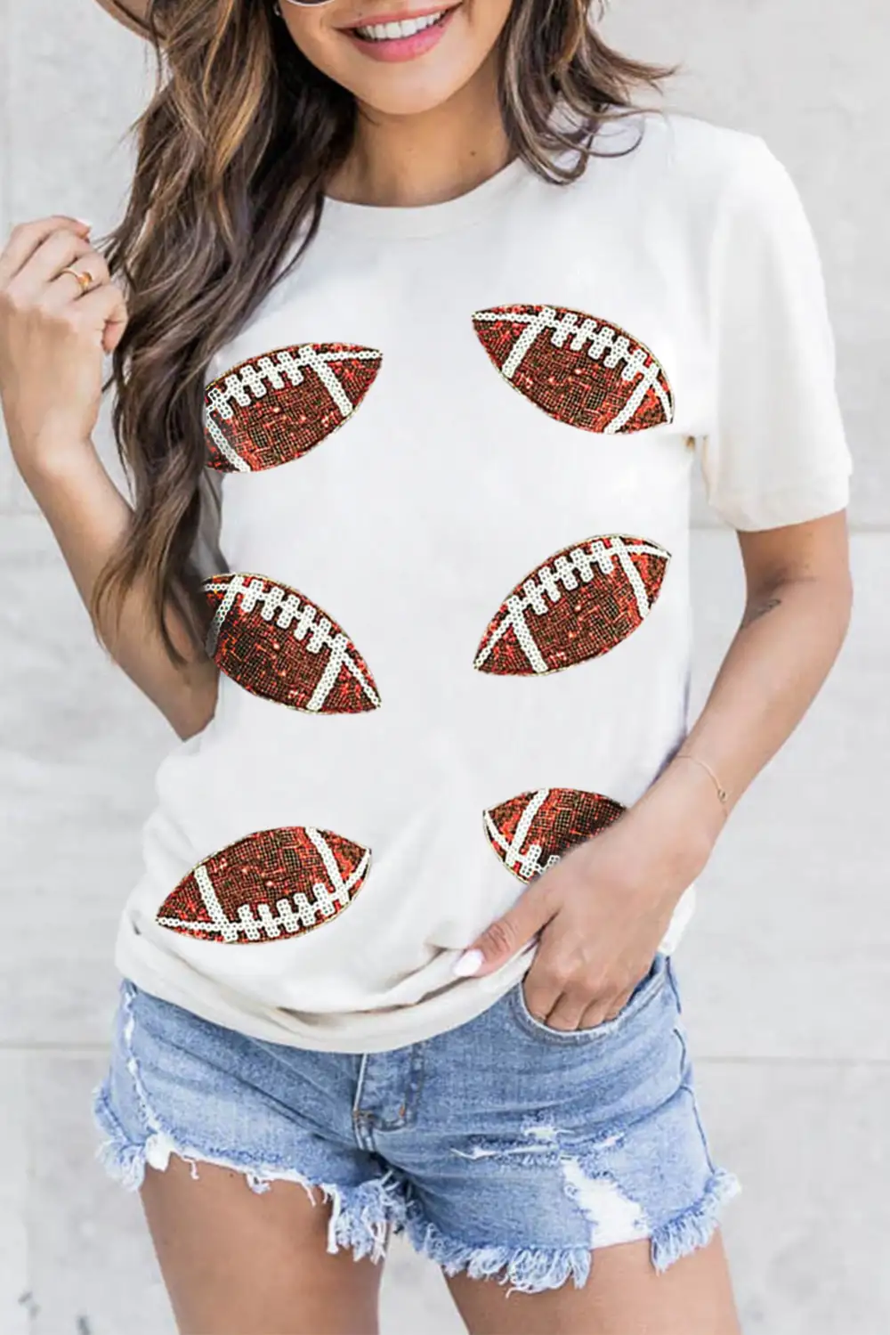 White Sequined Rugby Graphic Cotton
