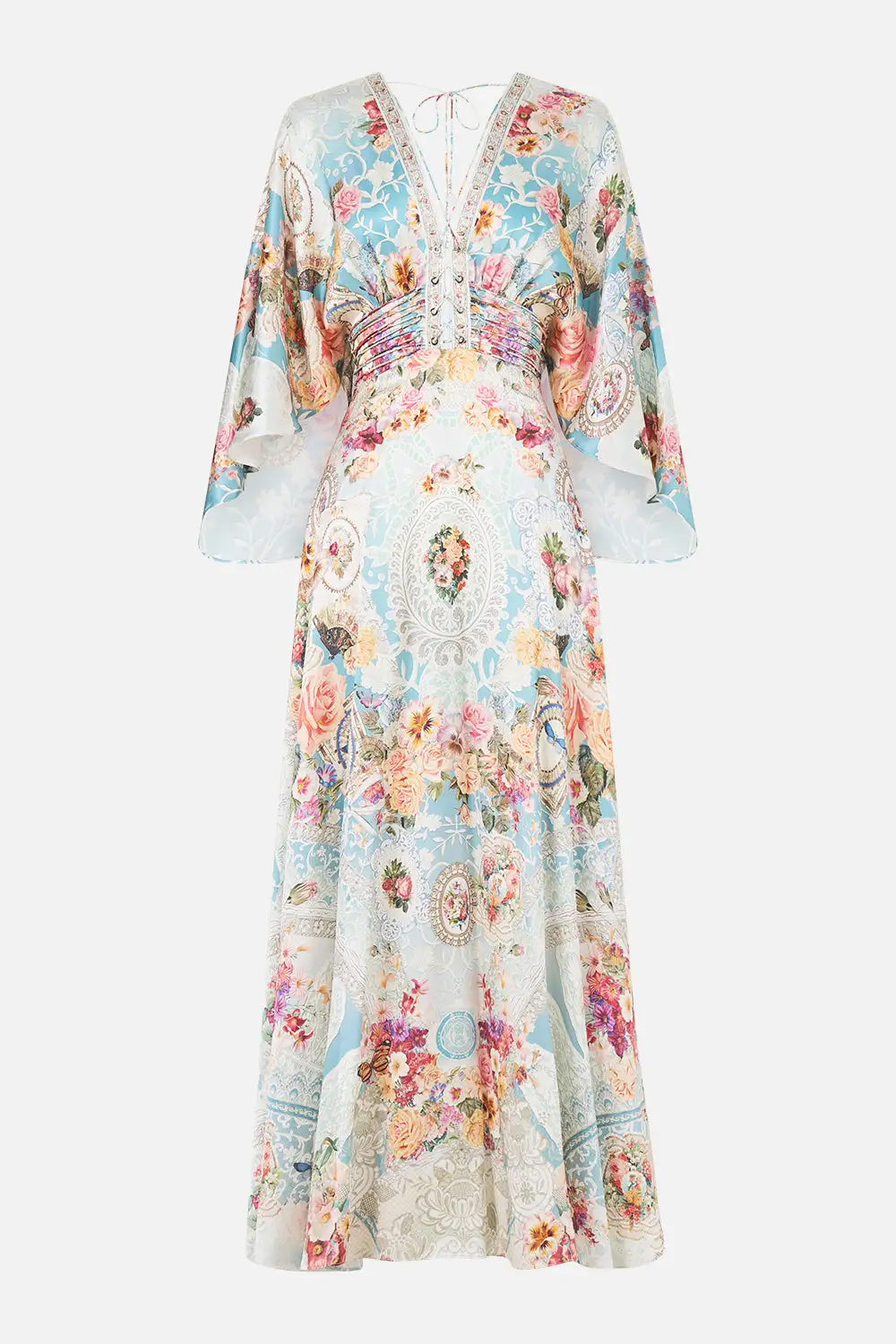V-Neck Lace Up Detail Long Dress