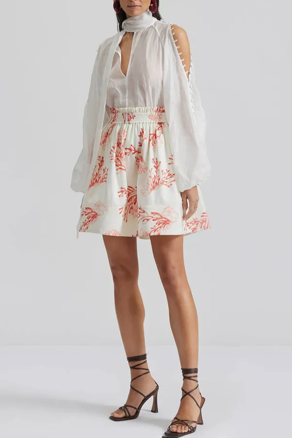 Coral Print High Waisted Mini Skirt