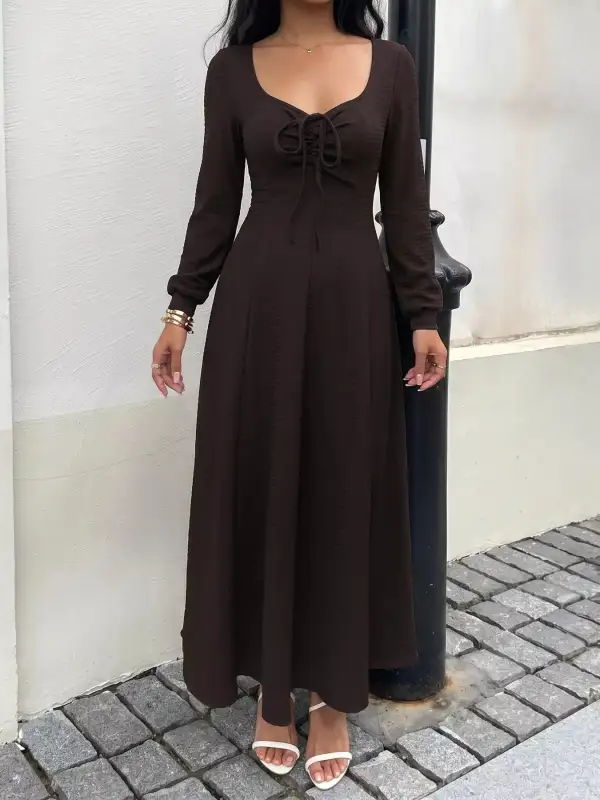 Long Sleeve Tie-Front Maxi Dress