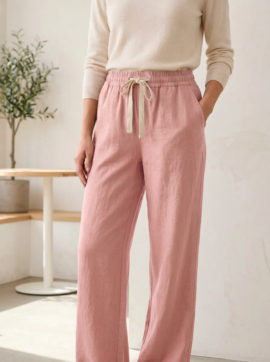 Women's Modern Linen Inspired Adjustable Drawstring Waist Pants