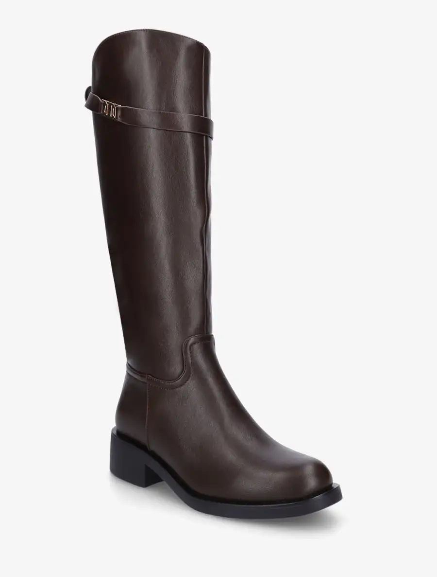 Classic Utility Block Heel Faux Leather Knee High Boots