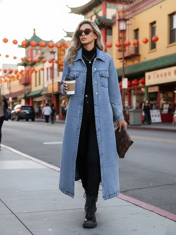 Women's Button Front Denim Coat