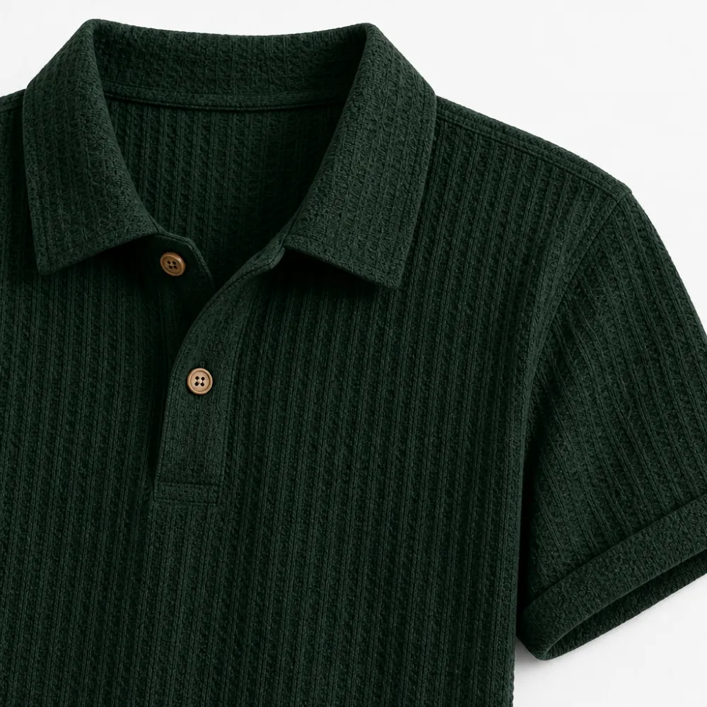 Men’s Waffle Textured Short Sleeve Polo Shirt