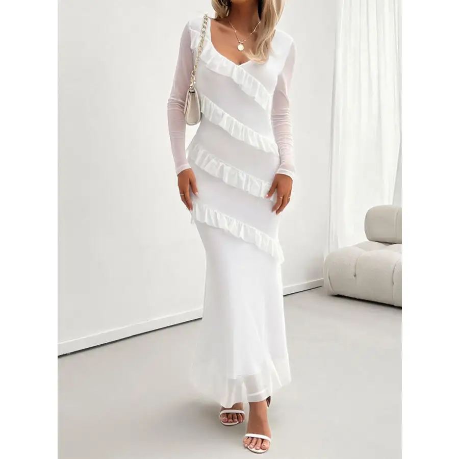 Devine Ruffled Surplice Long Sleeve Maxi Dress