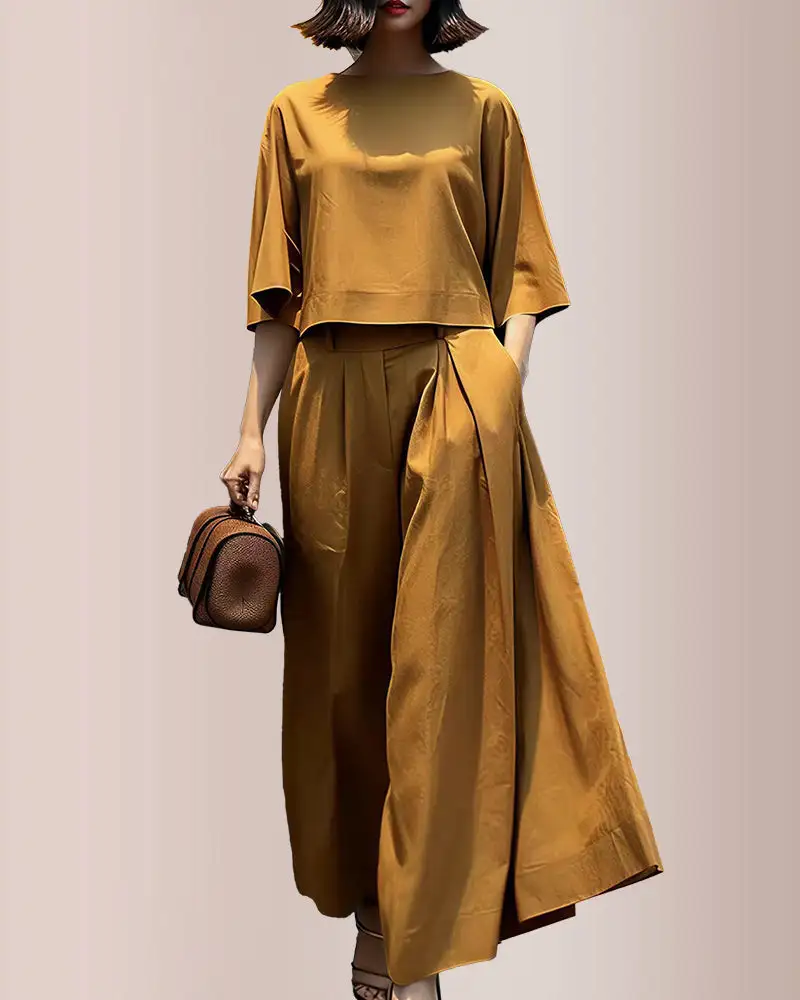 Effortless Drape Two-Piece Wide Leg Lounge Set
