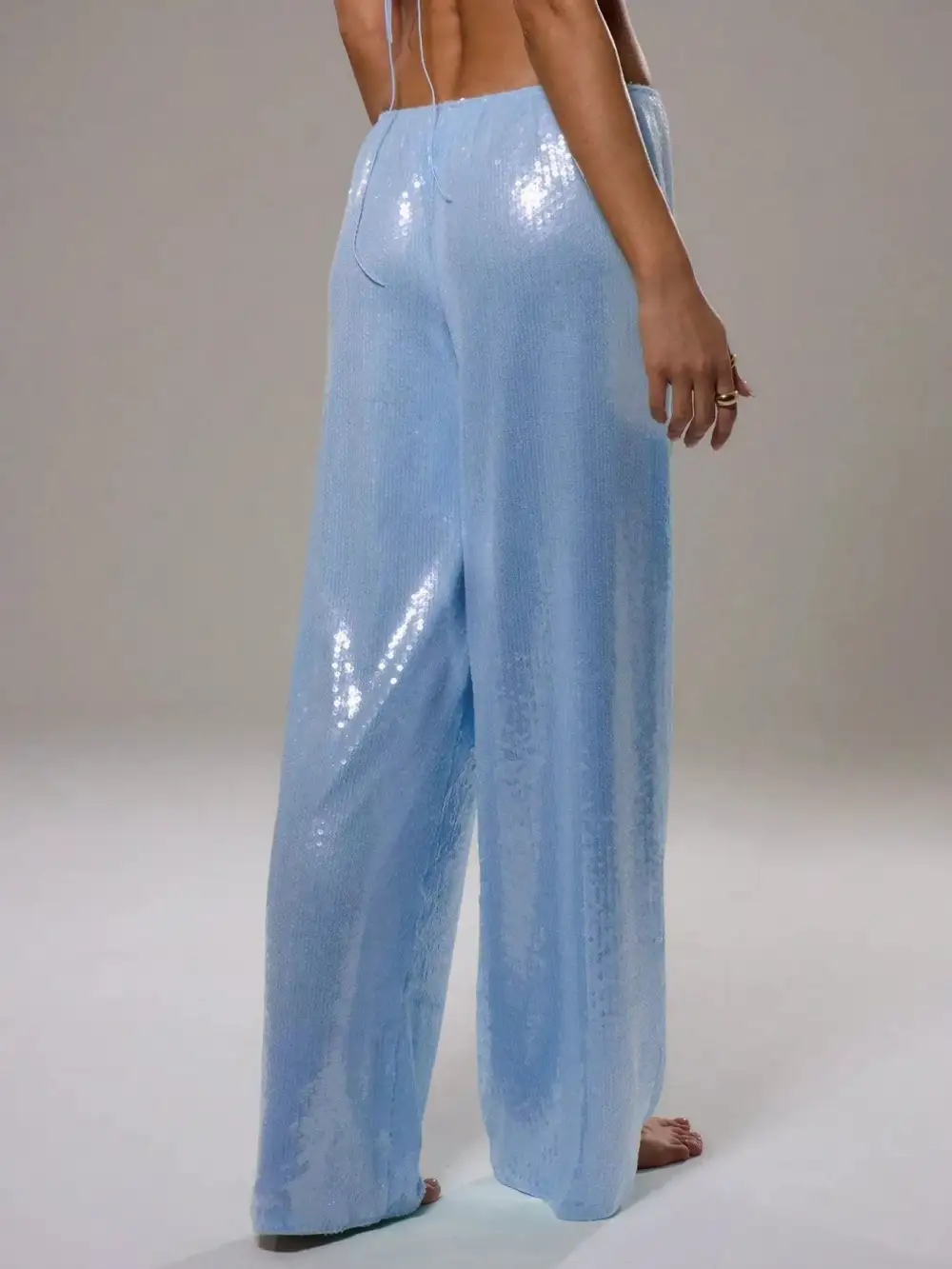 Sequin Wide Leg Drawstring Pocketed Pants