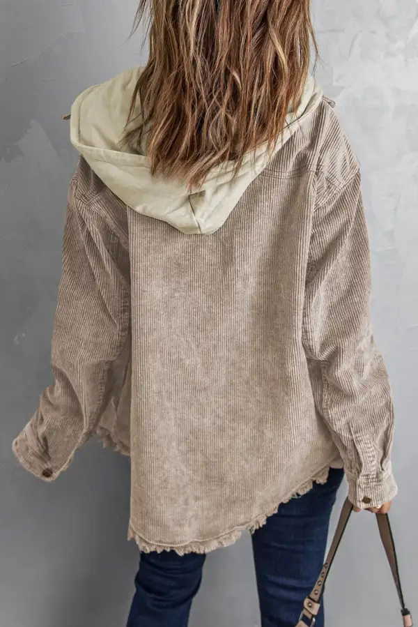 Block Button Down Hooded Corduroy Jacket