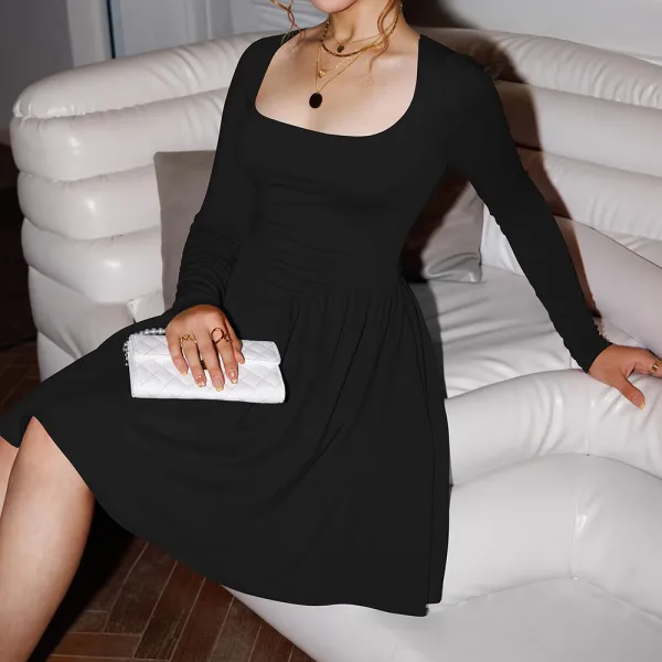 Women'S Square Neck A Line Dress With Pockets