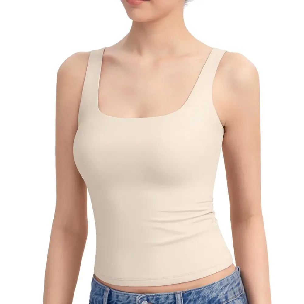 Women Square Neck Double Lined Sleeveless Tank Top