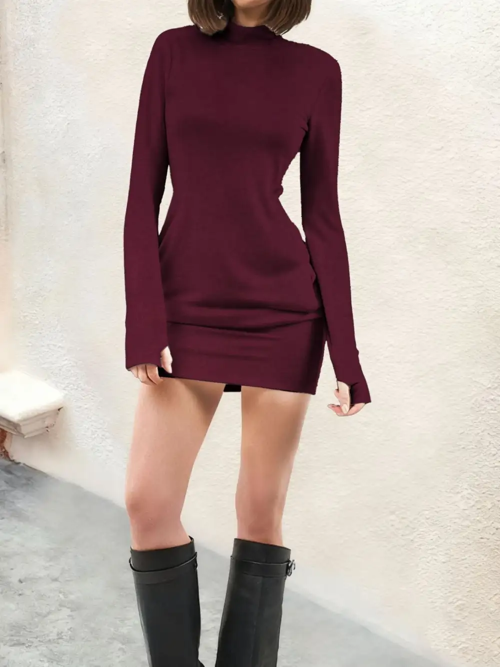 Pocketed Long Sleeve Mini Dress