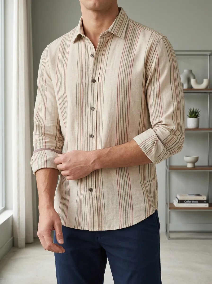 Men's Sleek Multi-Stripe Long Sleeve Slim Fit Shirt