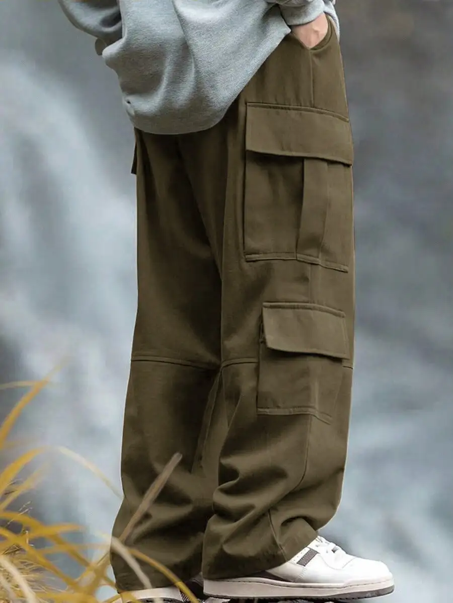 Men's Casually Cut Pockets Cargo Pants Wide Leg