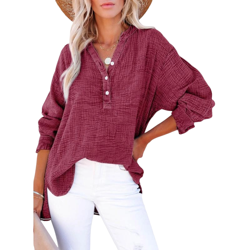 🔥 Women's Casual Button-Up V-Neck Long-Sleeve Shirt | Versatile Everyday Top