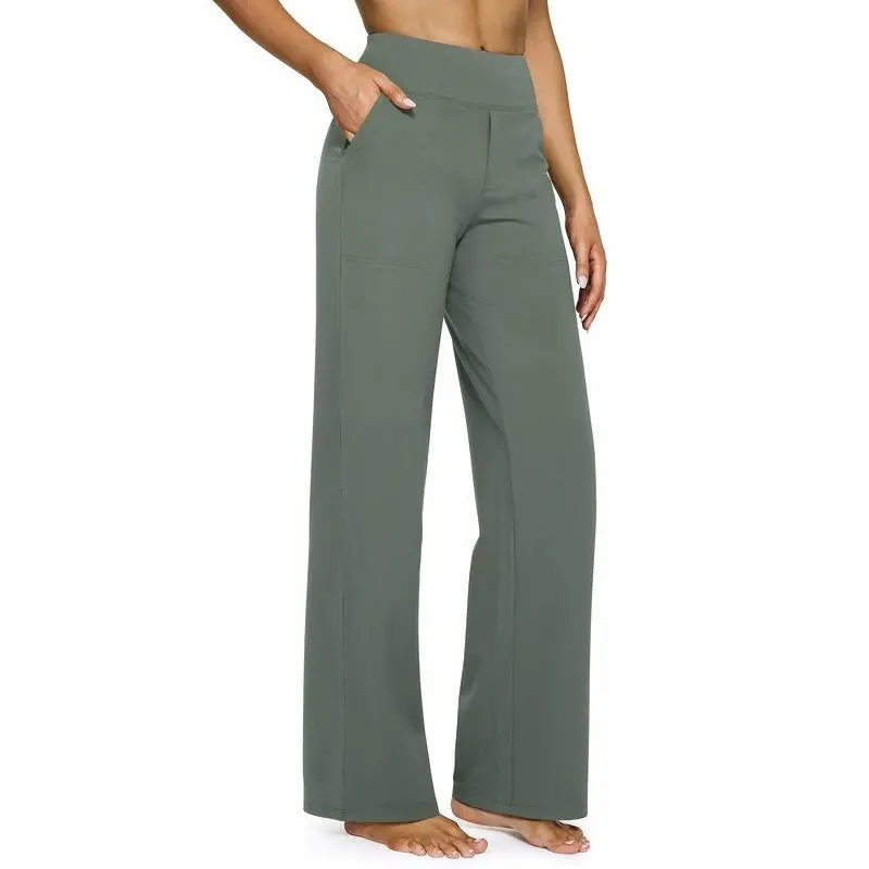 Women's  Loose High-Waist Business Casual Pants Yoga Pants Women Wide Leg Pants with Pockets Comfortable Athletic Sweatpants Outdoorfun