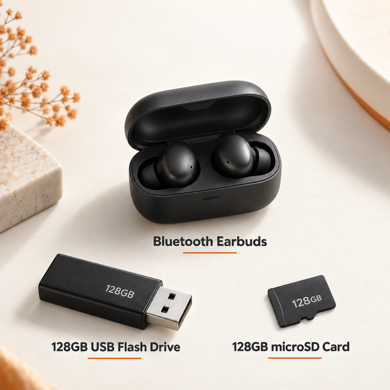 Free gifts with the 50,000mAh model only: Bluetooth earbuds, 128GB USB flash drive and 128GB microSD card