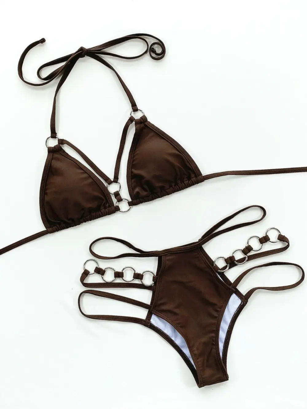 Panel Detail Halter Neck Coordinated Swim Set
