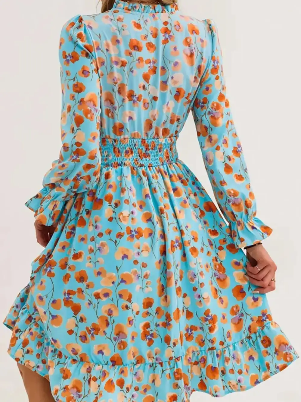 Layered Detail Floral Printed Ruffle Dress