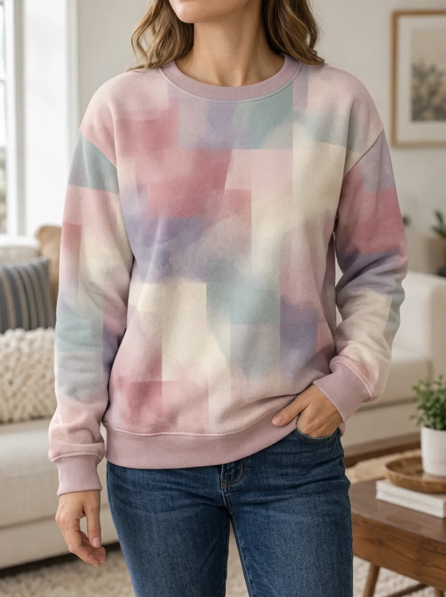 Women's Multicolor Abstract Print Crewneck Sweatshirt Graphic Print