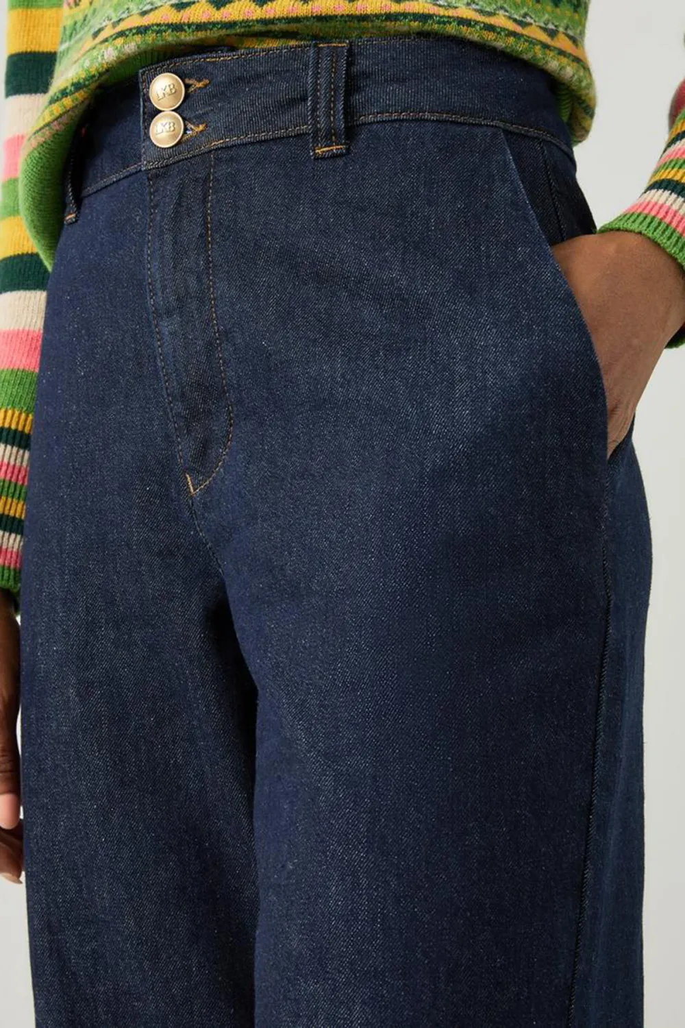 Dark Blue Wide Leg Denim Trousers