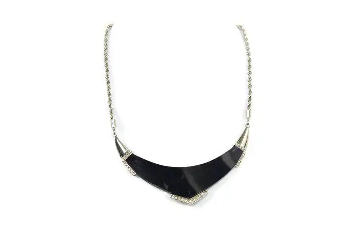 Navy Rhinestone Twisted Chain Bib Collar Necklace
