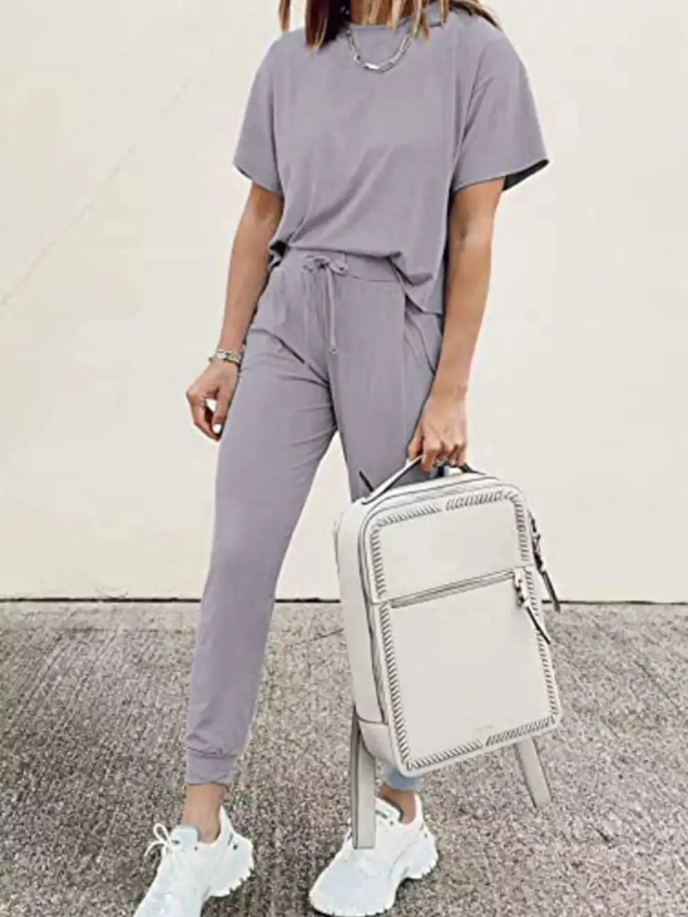 Full Size Round Neck Top and Drawstring Pants Set Plus Size